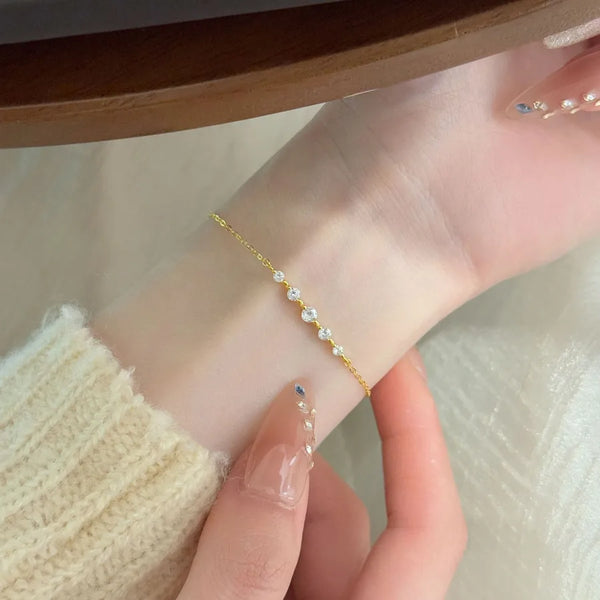 Geometric Women's Bracelet 925 Sterling Silver 18K Gold Plated with Zircon Inlay Tennis Chain