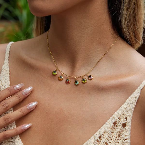 Ladybugs Necklace for Women with Waterproof Non Tarnish 18K Real Gold Plated 304 Stainless Steel PVD Coated Cable Chain