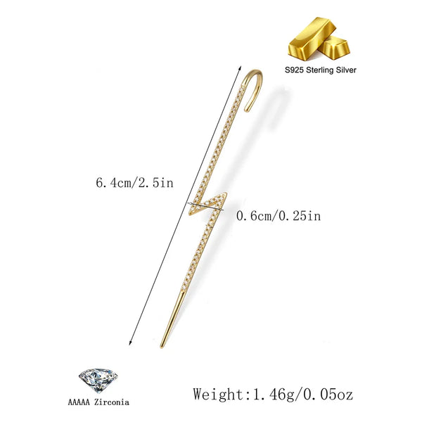 1 Piece 925 Sterling Silver Zircon Lightning Ear clips