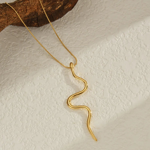 Long Snake Pendant Necklace for Women Stainless Steel 18K Gold Plated Clavicle Chain Jewelry Trend
