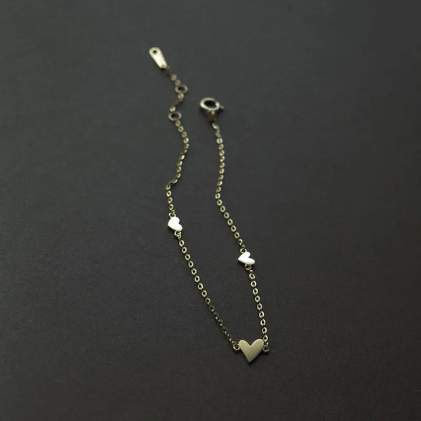 S925 Pure Silver Gold Plated Three Small Heart Bracelet Women Elegant Minimalist Fashion Cold Style Hand Jewelry