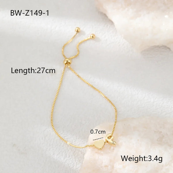 Simple 18K Gold Plated Gold Box Chain Copper Bead Adjustable 26 English Letter Bracelet