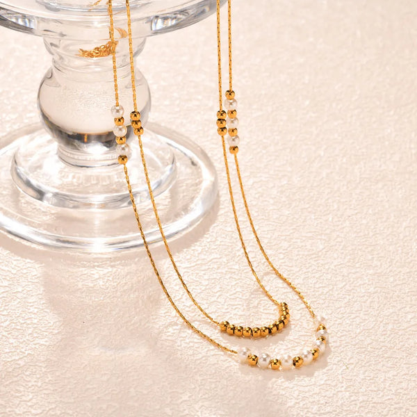 Wholesale Jewelry IG Style Simple Style Solid Color 201 Stainless Steel 18K Gold Plated Double Layer Necklaces