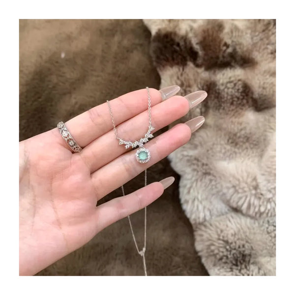 925 Sterling Silver Silver Necklace Bohemian Moonlight Design Smiley Face Agate Pendant Multifunctional Simple Fairy Tale Jewelry Suitable for Women