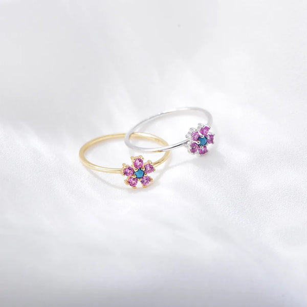925 Sterling Silver Turquoise Flower Rings