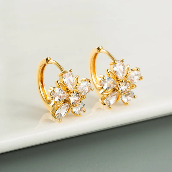 fashion flower inlaid zircon copper artificial gemstones earrings