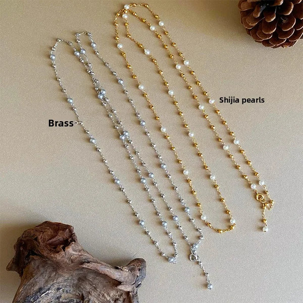 Retro Fashion Versatile Long Pearl Necklace Accessory Women's Luxury Minimalist High-End Sensation Sweater Chain Jewelry