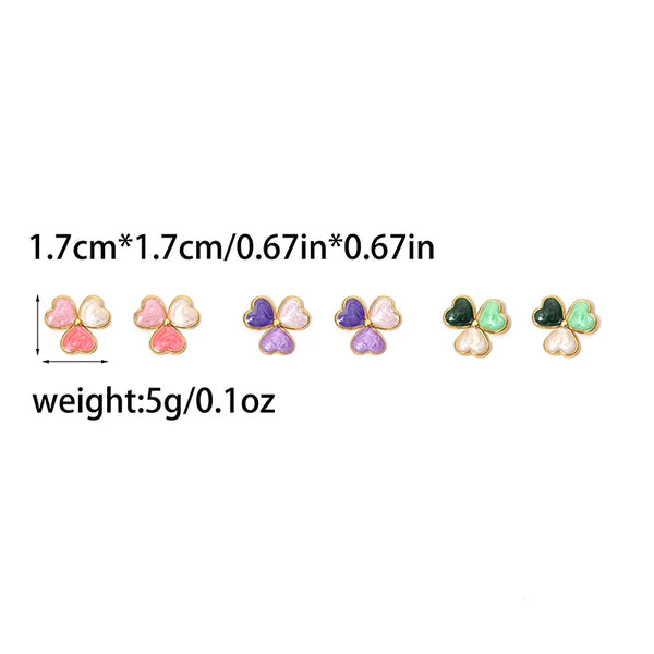 1 Pair Elegant Cute Sweet Shamrock Heart Shape Enamel 304 Stainless Steel 14K Gold Plated Ear Studs