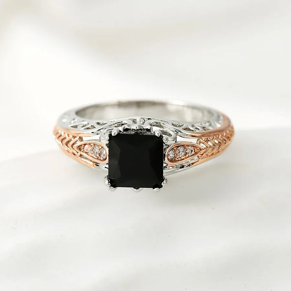 Square Copper Ring for Women with Electroplated Gold Plating and Zircon Inlay, Available in Multicolor