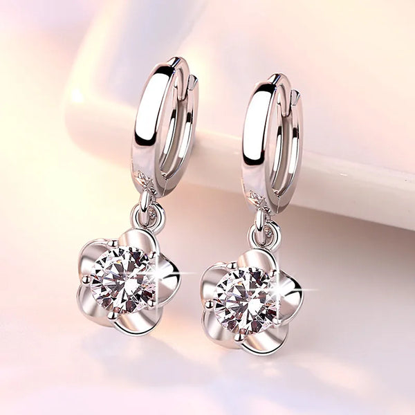 fashion flower copper plating inlay zircon drop earrings 1 pair