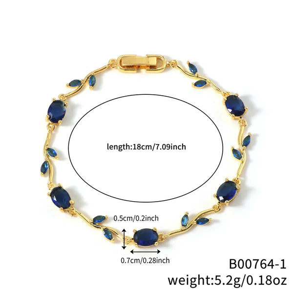 Fashionable Elegant Cute Oval Zircon Leaf Pattern Exquisite Copper Bracelet Unisex Cute Style Daily Accessory Birthday Gift Neutral Geometric Pattern