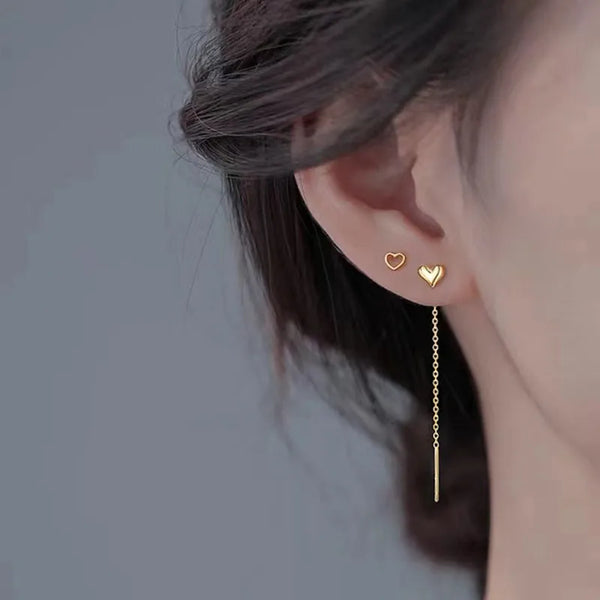 1 Pair 925 Sterling Silver Heart Shape Ear line