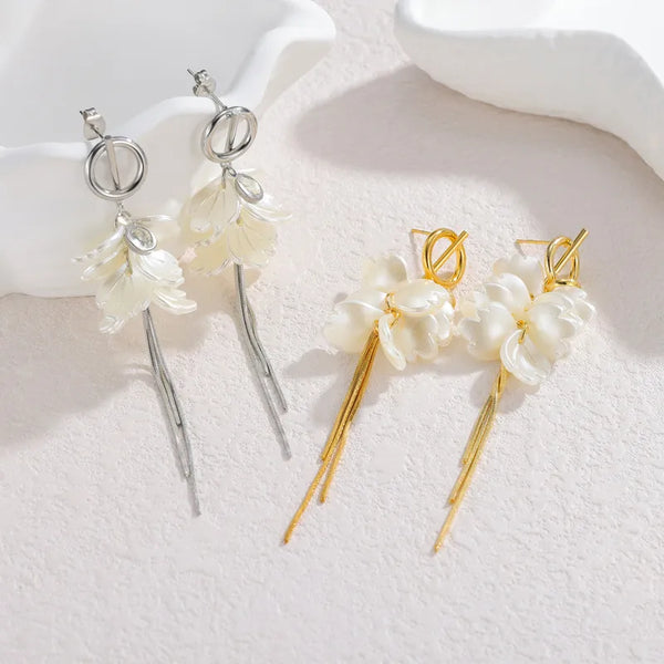 18K Gold Stainless Steel Petal Tassel Earrings Lightweight Bohemian Minimalist Design