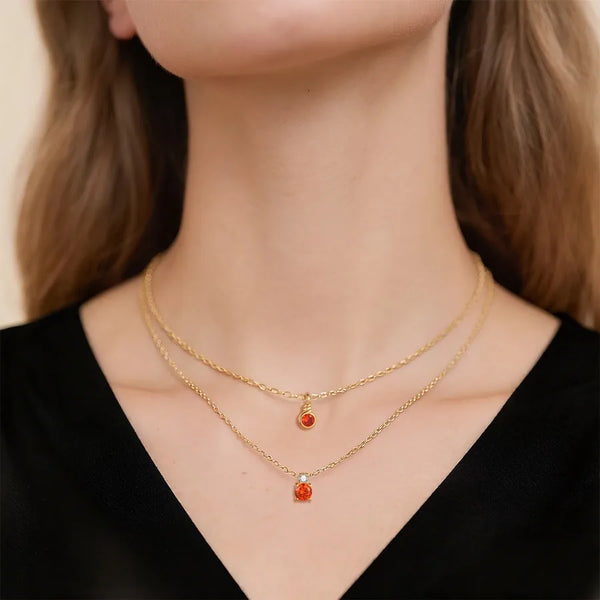Classic S925 Sterling Silver Silver Silver Necklace for Women with Inlaid Zircon Irregular Geometric Orange Pendant