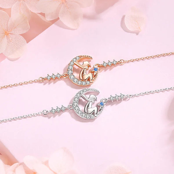 S925 Silver Moon Prince Bracelet For Women Student Birthday Gift Female Ins Style Cartoon Character Jewelry Accessories