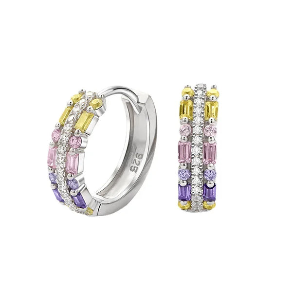 1 Pair 925 Sterling Silver Color Block Hoop Earrings