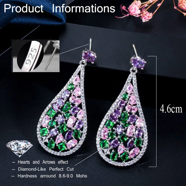 1 Pair Princess Wedding Bridal Round Water Droplets Copper Zircon White Gold Plated Rhodium Plated Drop Earrings
