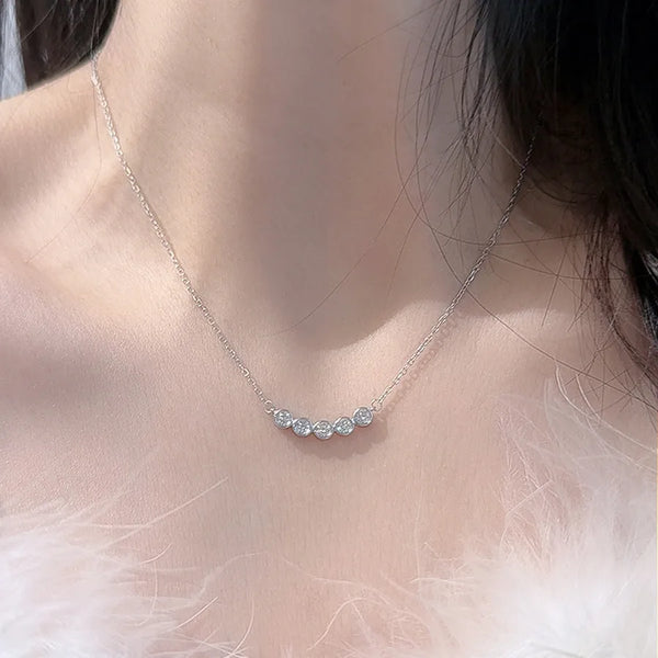 Circle Necklace For Women in 925 Sterling Silver with Moissanite Inlay and Rhodium Plated 0.03µm-0.05µm Cable Chain