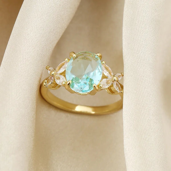 Unisex Butterfly Ring in Gold with Electroplated Copper and Zircon Inlay