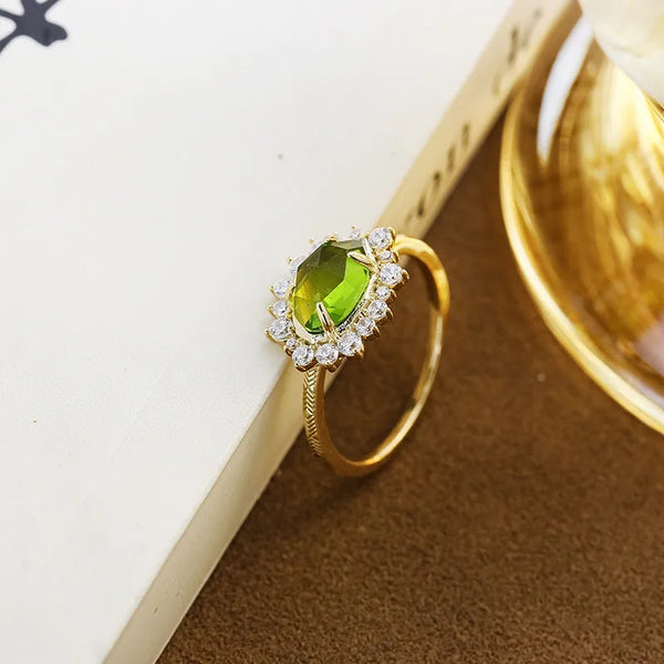 Dunli Jewelry Winter Abundant Forest Green Quartz Ring S925 Pure Silver Plated Fashion Jewelry Stylish Silver Ring For Women