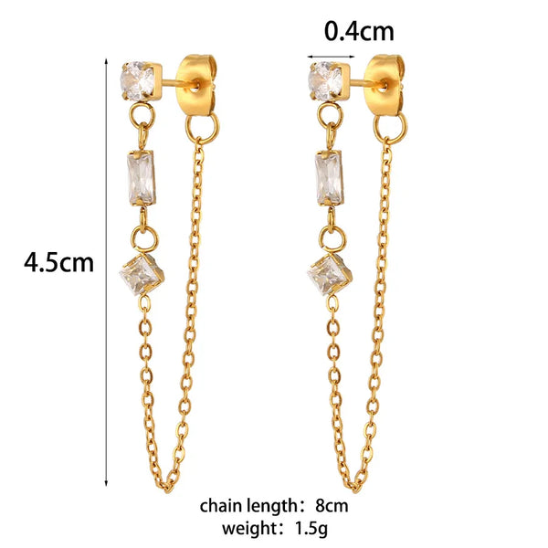 Lady Geometric Plating 304 Stainless Steel Zircon 18K Gold Plated Earrings