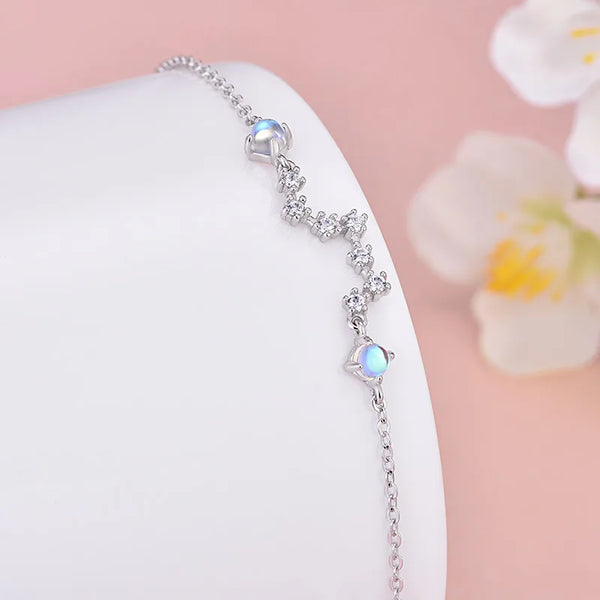 Charming Silver Moonstone Bracelet For Women 925 Sterling Silver Lucky Seven Stars Simple New Style Geometric Pattern Jewelry