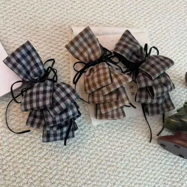 Vintage Plaid Belt Bowknot Banana Clip Hair Clip Autumn Winter Fabric High Ponytail Clip Girl Hair Accessory