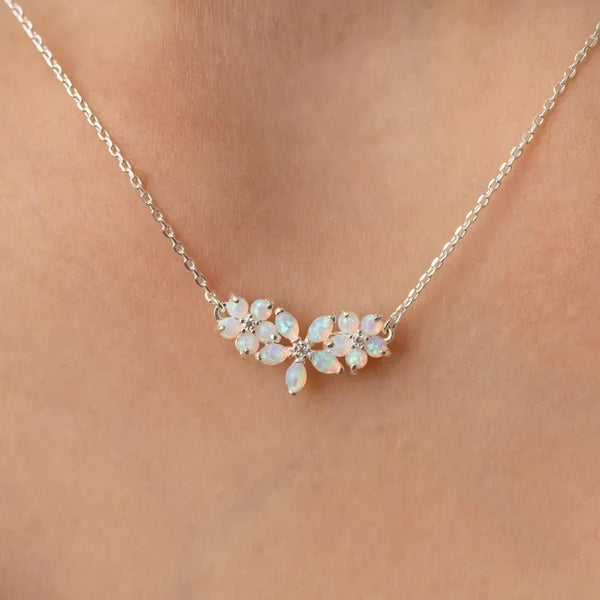 Women's Necklace Super Shiny Australian Opal Floral Design Choker Copper Pendant Jewelry