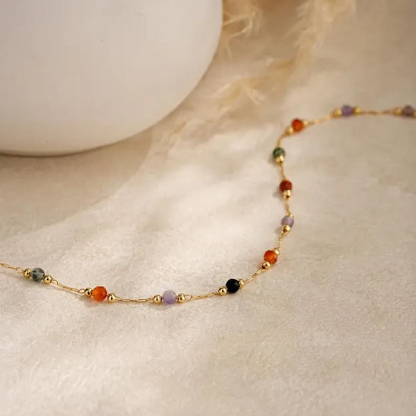 Unisex Round Beading Necklace with Artificial Crystal Inlay, 18K Real Gold Plated Copper, Water Plating on Cable Chain