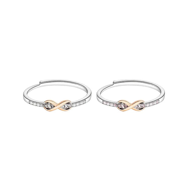 Minimalist Lucky Eight Characters Inlaid Zircon Ring Single Row Tail Ring Rose Gold and Silver