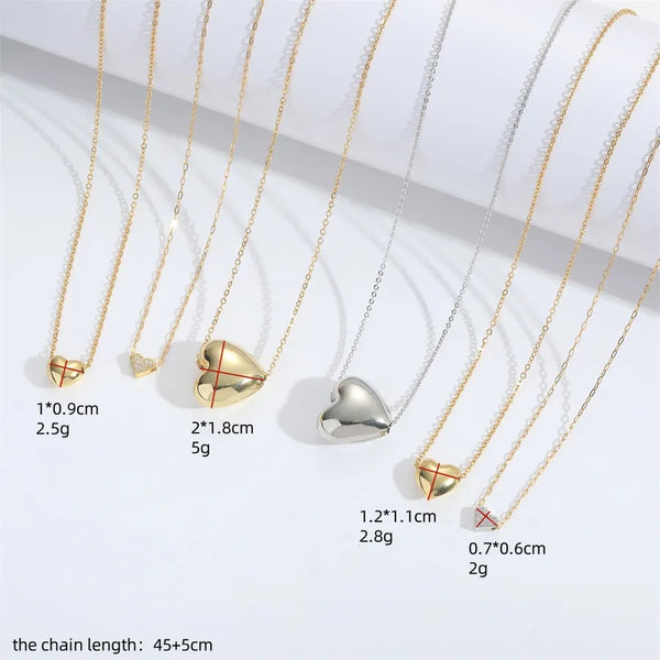 Copper 14K Gold Plated Heart Shape Zircon Pendant Necklace