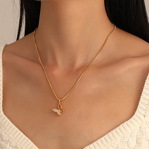 simple style butterfly copper necklace inlay zircon copper necklaces