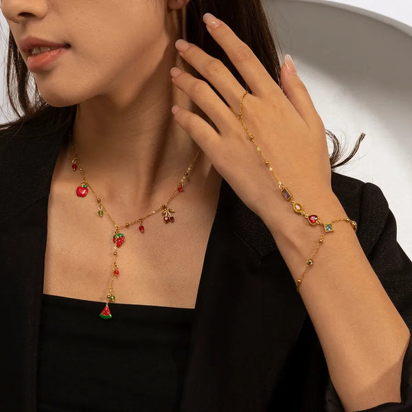 Strawberry Multi Charms Necklace for Women with Electroplated Gold Plating Process