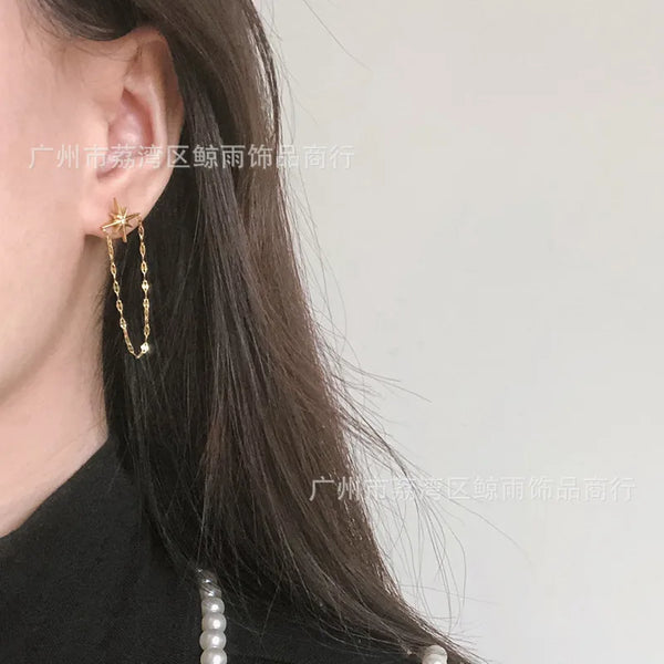 Star 304 Stainless Steel Rhinestones 18K Gold Plated Earrings Ear Studs