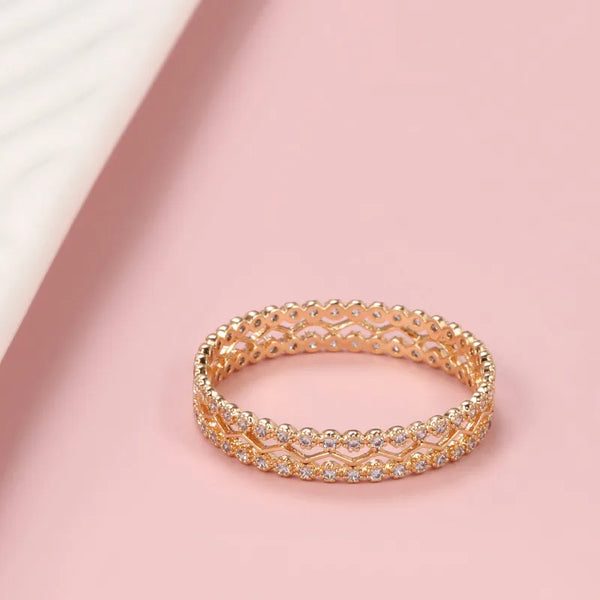 Fashionable 585 Rose Gold Hollow Design Ring Simple Daily Ladies Accessory Floral Pattern Engraved Copper Material Geometric Drill Plated