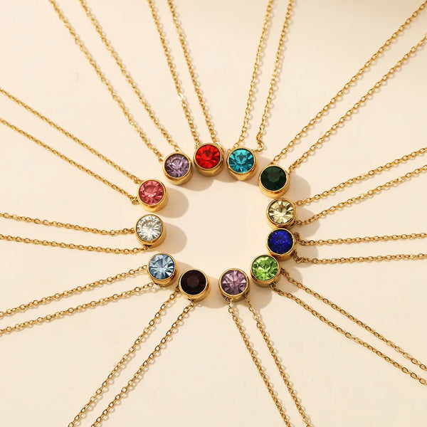 Wholesale Jewelry Simple Style Round 304 Stainless Steel Rhinestones Plating Stainless Steel Necklaces