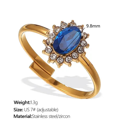 Wholesale Jewelry Elegant Vintage Style French Style Oval 304 Stainless Steel Zircon 18K Gold Plated Polishing Plating Inlay Rings
