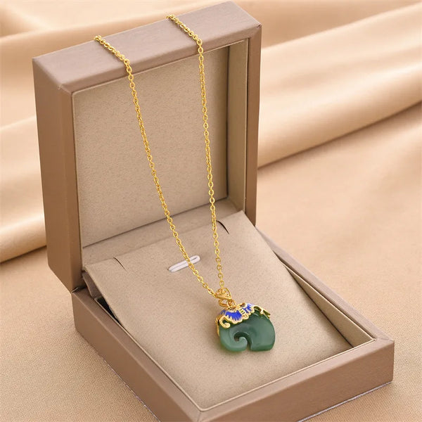 fashion elephant titanium steel plating inlay zircon pendant necklace 1 piece