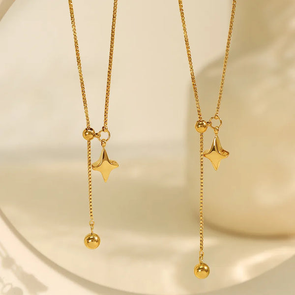 Electroplated Star Necklace in 304 Stainless Steel with 18K Gold PVD Coating 0.03-0.05µm, Box Chain