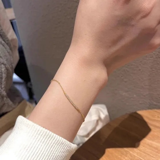 Geometric Electroplated Brass Bracelet for Women with Golden Plated Finish and Zircon Inlay on Cable Chain
