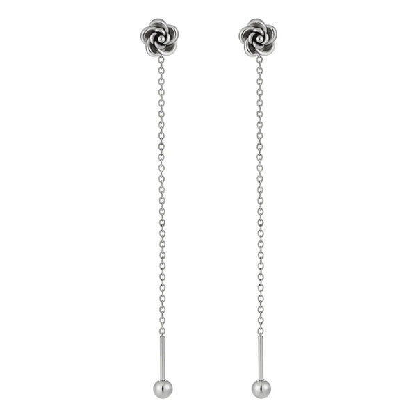 New Style Ins Style Elegant Design Rose Flower 304 Stainless Steel Ear Line Gold Plated Ear Jewelry Ladies Fashion Zircon Simple Style Vacuum Electroplating Plated 18K Real Gold Earrings