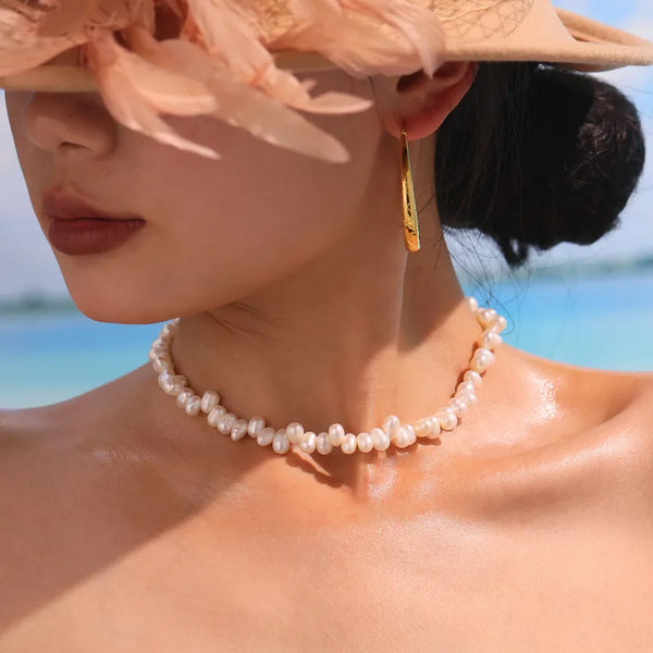 304 Stainless Steel Freshwater Pearl Ion Plating (IP) Beaded Chain Beaded Geometric Necklace