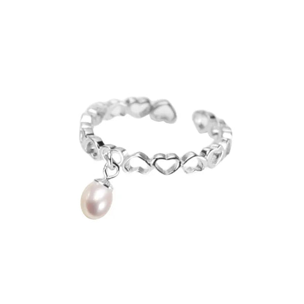 925 Sterling Silver Freshwater Pearl Heart Shape Open Rings