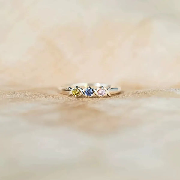 S925 Sterling Silver Ring For Women With Colorful Diamonds Customizable 1-6 Stones 12 Birthstones Available XOXO Design