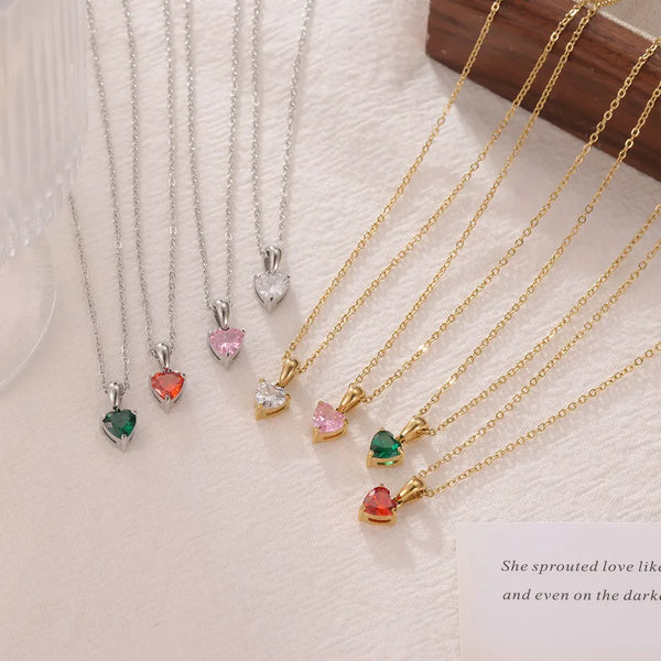 Wholesale Jewelry Vintage Style Simple Style Classic Style Heart Shape 304 Stainless Steel Zircon 16K Gold Plated White Gold Plated Inlay Pendant Necklace