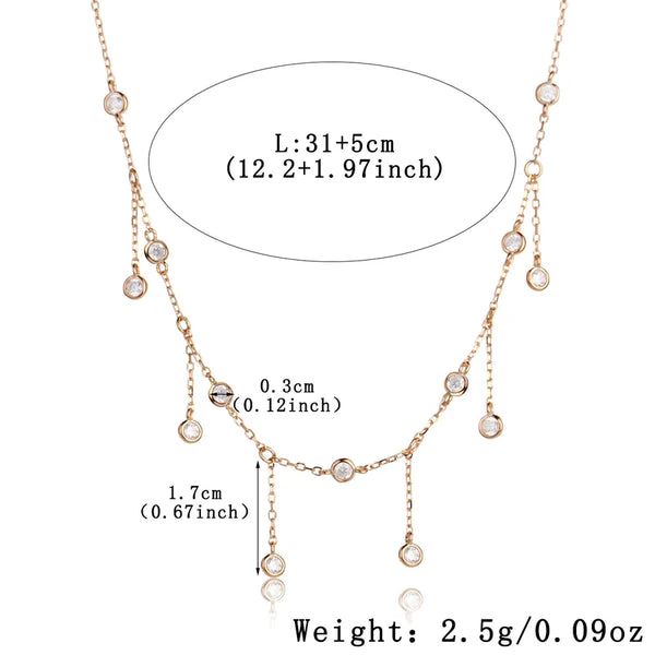 Geometric Necklace For Women in 925 Sterling Silver with Rose Golden Plated 0.03µm and Zircon on Cable Chain