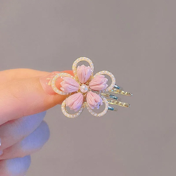 women's sweet flower alloy plating inlay artificial pearls hair claws