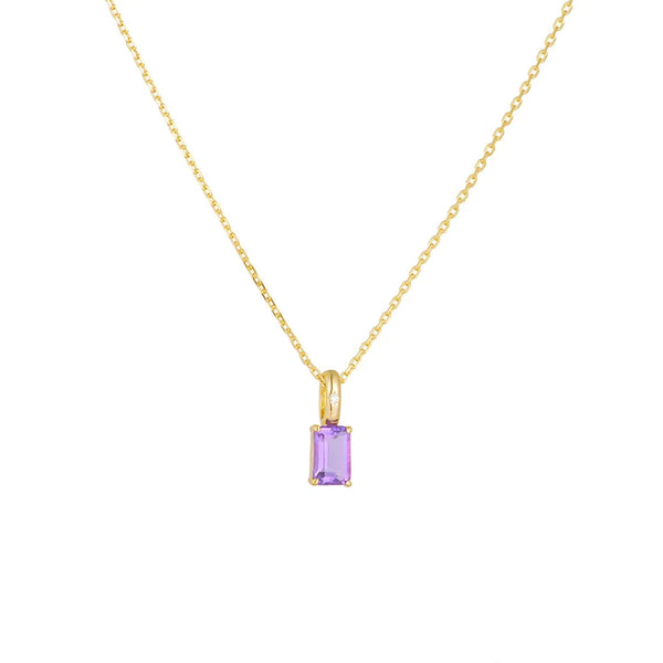 925 Sterling Silver Crystal Inlay Rectangle Pendant Necklace