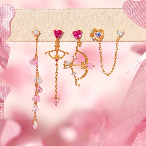 1 Pair Sweet Bow And Arrow Heart Shape Plating Copper Zircon 18K Gold Plated Drop Earrings