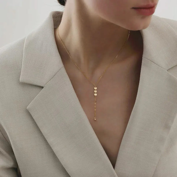 Round Y-Necklace Lariat Necklace for Women in 925 Sterling Silver with 14K Real Gold Electroplated Finish